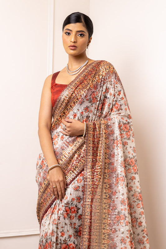 Net Embroidered Saree With Sequence Work (Ft:- Manveen Kaur)