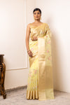 Lemon Gold Organza Embellished Saree With Unstitched Blouse