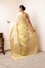 Lemon Gold Organza Embellished Saree With Unstitched Blouse