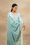 Off White Blue Cotton Readymade Suit And Pant With Cotton Dupatta