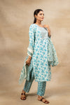 Off White Blue Cotton Readymade Suit And Pant With Cotton Dupatta