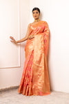 Peach Organza Banarasi Woven Zari Saree With Unstitched Blouse