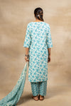 Off White Blue Cotton Readymade Suit And Pant With Cotton Dupatta