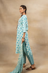 Off White Blue Cotton Readymade Suit And Pant With Cotton Dupatta