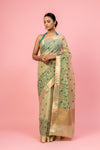 Tussar Embroidered Saree With Zari Border