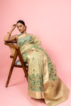 Tussar Embroidered Saree With Zari Border