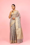 Grey Banarasi Woven Zari Kora Saree With Unstitched Blouse