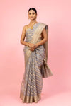 Grey Banarasi Woven Zari Kora Saree With Unstitched Blouse