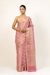 Peach Woven Zari Cotton Saree With Unstitched Blouse