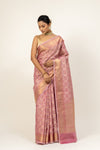 Peach Woven Zari Cotton Saree With Unstitched Blouse