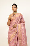 Peach Woven Zari Cotton Saree With Unstitched Blouse