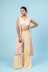 Georgette Short Top Sharara Set With Shrug