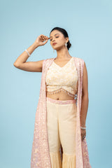 Georgette Short Top Sharara Set With Shrug