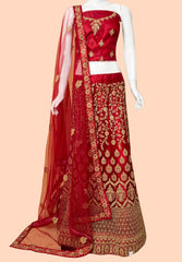 Red Net Lehenga Set With Net Dupatta