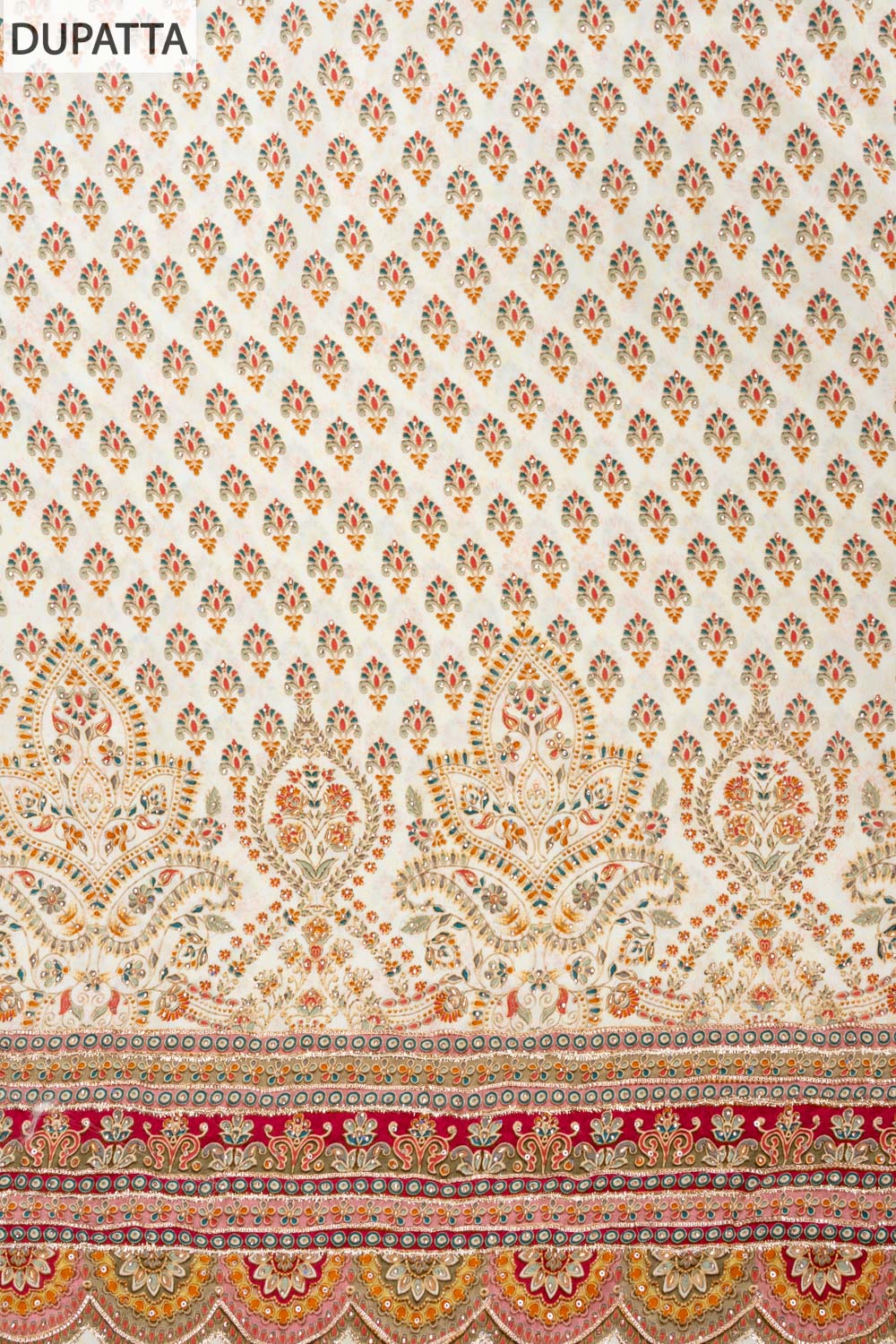 Off White Crepe Unstitched Salwar Suit - Dupatta