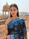Black Chiffon Embroidered Saree - Embroidery Closeup