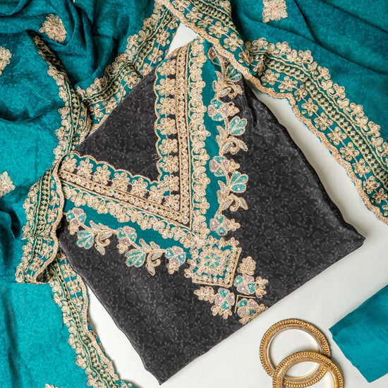UN8807-RTC-540752 Black Rama Unstitched Suit embroidery detail