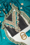 UN8807-RTC-540752 Black Rama Unstitched Suit embroidery detail