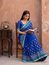 Royal Blue Chiffon Embroidered Saree - Mood Shot