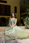 Pista Banarasi Woven Zari, Mirror, Sequence,Threadwork, Embroidery,  Georgette Lehenga Set With  Readymade Blouse