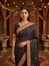 Black Tussar Embroidered Saree - Embroidery Closeup