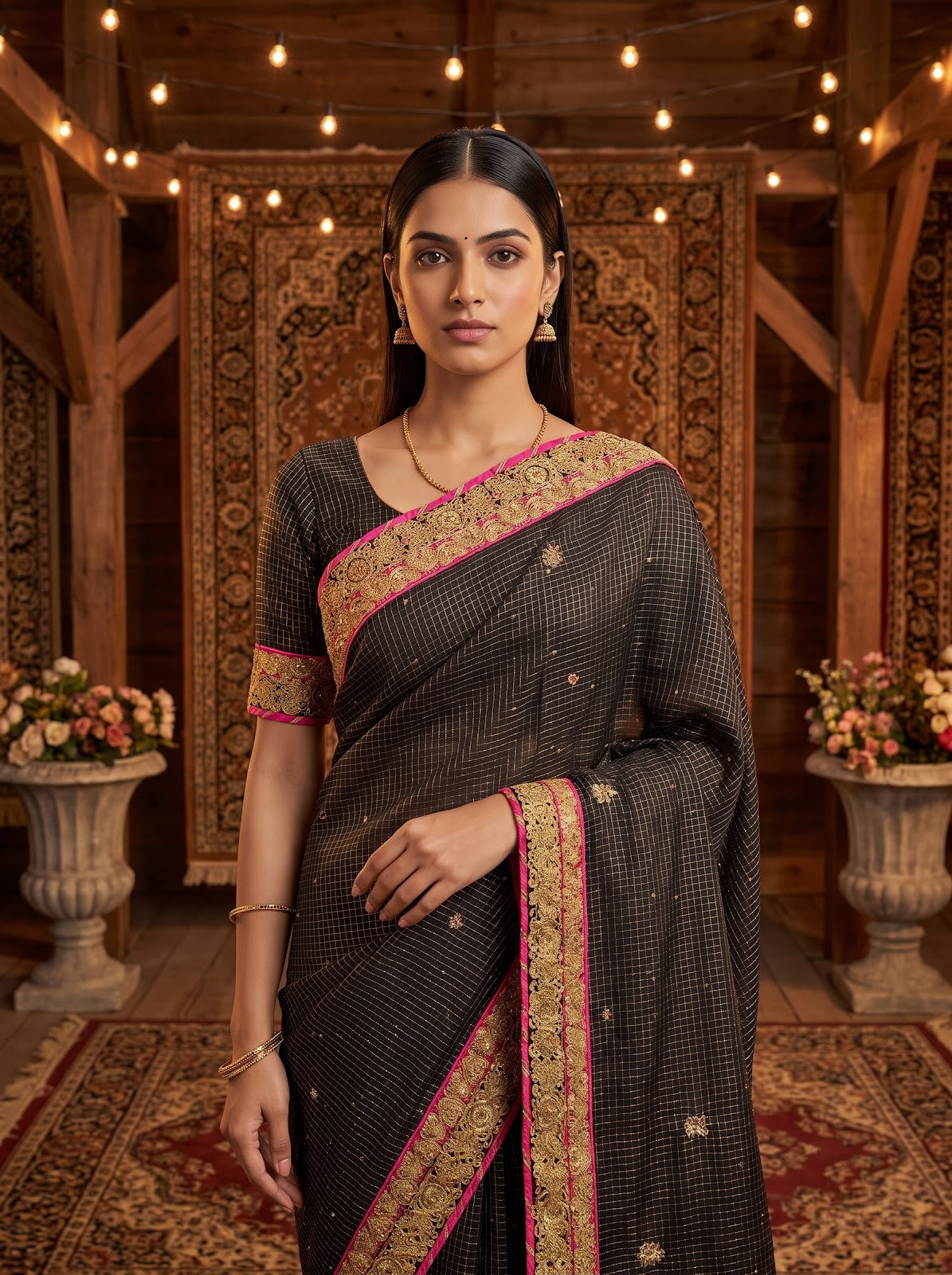 Black Tussar Embroidered Saree - Embroidery Closeup