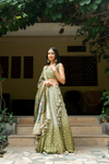 Pista Banarasi Woven Zari, Mirror, Sequence,Threadwork, Embroidery,  Georgette Lehenga Set With  Readymade Blouse