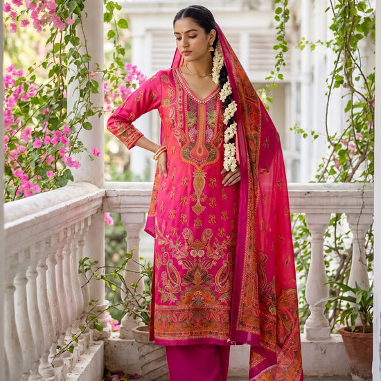 Magenta Crepe Unstitched Suit - styled look