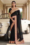 Black Georgette Embroidered Saree - Hero View