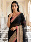 Black Georgette Embroidered Saree - Embroidery Closeup