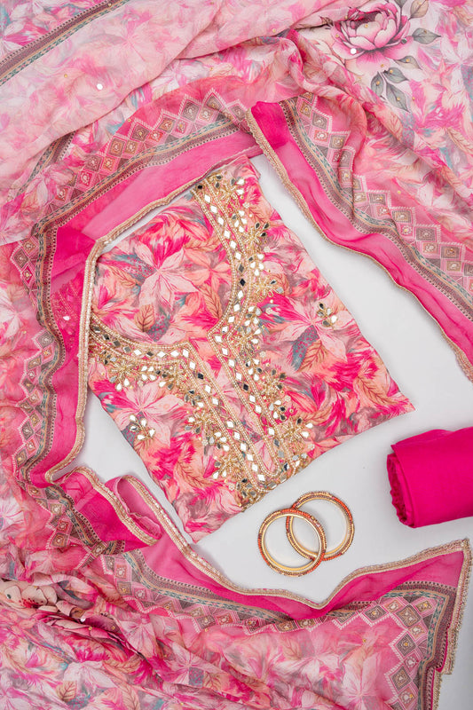 Pink Crepe Unstitched Salwar Suit - Hero