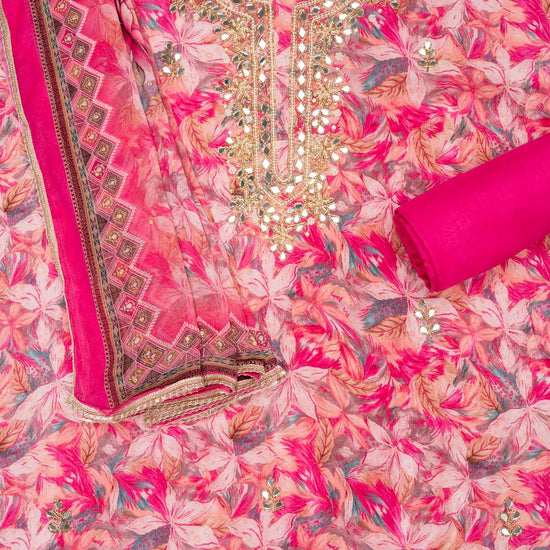 Pink Crepe Unstitched Salwar Suit - Mood
