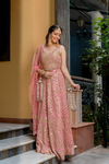 Gajari Zari, Sequence Georgette Lehenga Set With Net Dupatta & Readymade Blouse