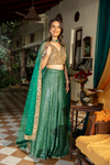 Bottle Green Sequence & Mirror Georgette Lehenga Set With Readymade Blouse