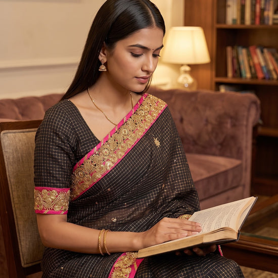 Black Tussar Embroidered Saree - Mood Shot