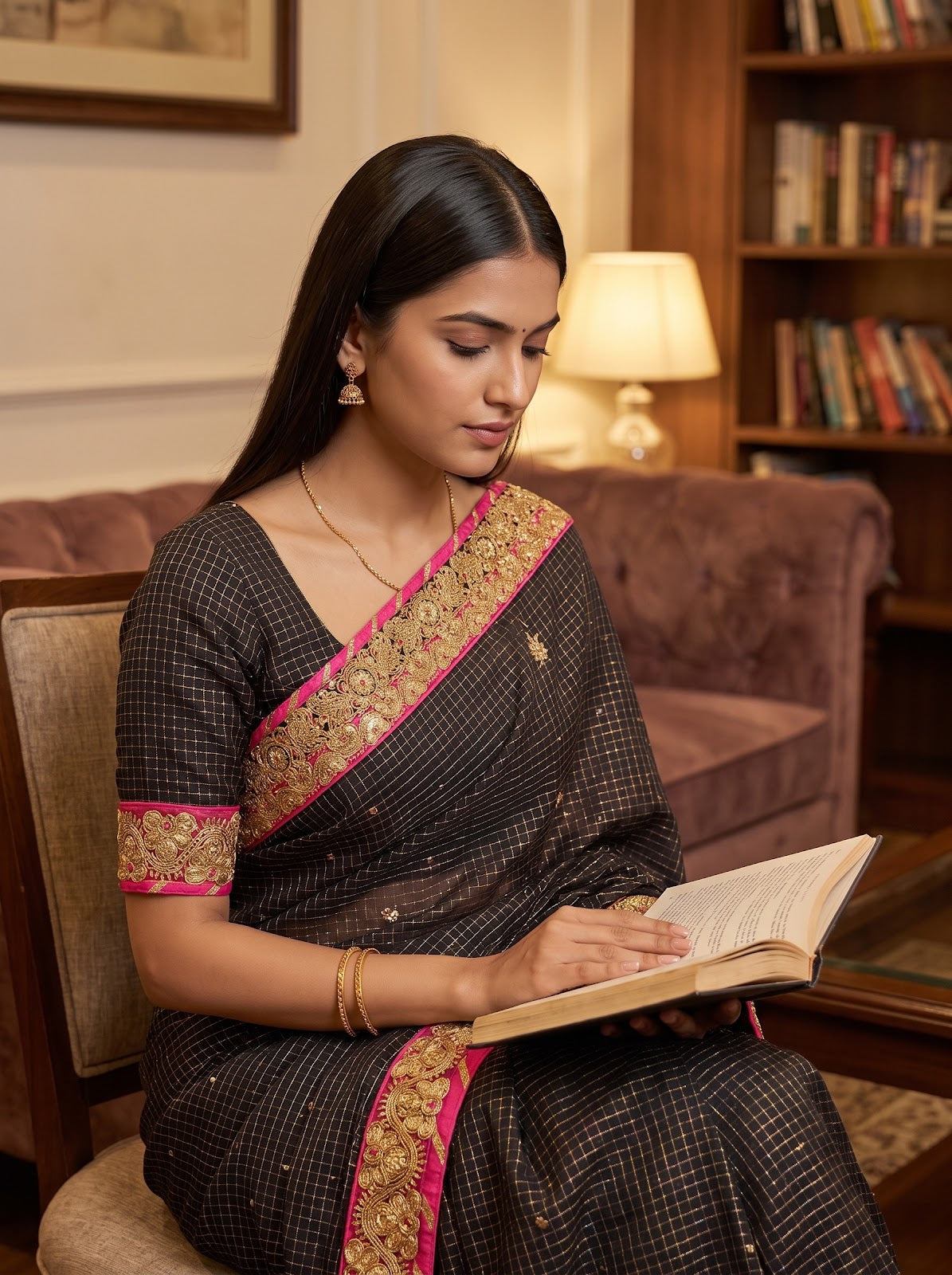 Black Tussar Embroidered Saree - Mood Shot