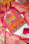 Tussar Rani Crepe Unstitched Suit - styled flat lay