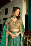 Bottle Green Sequence & Mirror Georgette Lehenga Set With Readymade Blouse