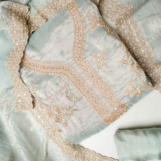 Grey Crush Tissue Unstitched Suit - folded detail