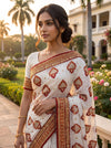 White Georgette Embroidered Saree - Embroidery Closeup
