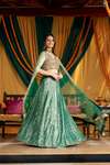 Bottle Green Sequence & Mirror Georgette Lehenga Set With Readymade Blouse