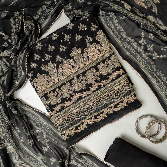UN9034-RTC-551511 Black Unstitched Suit embroidery detail