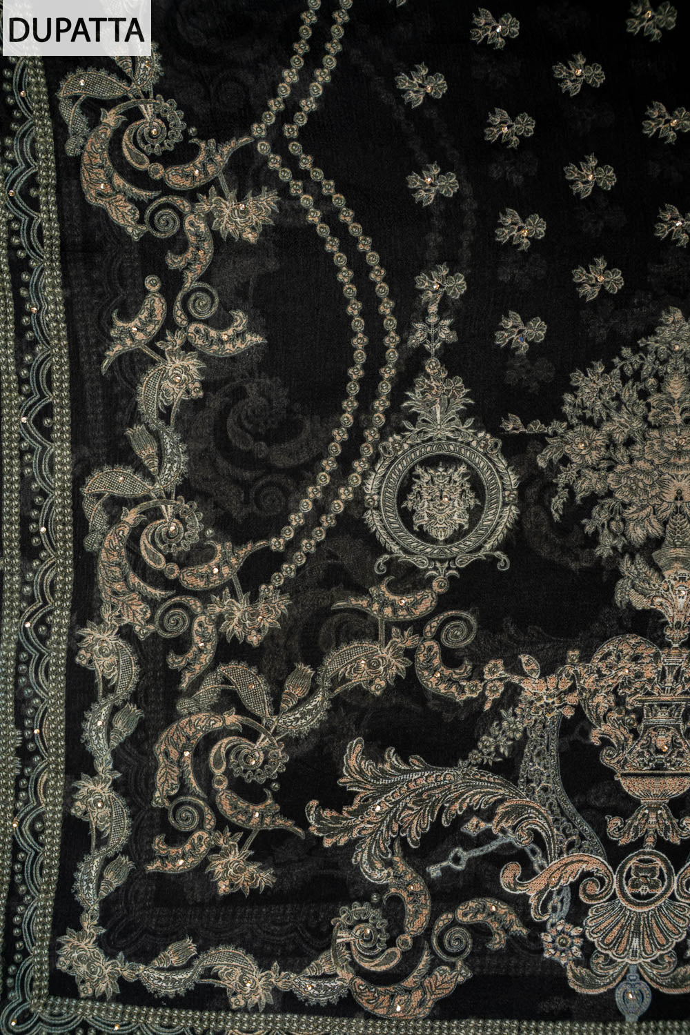 UN9034-RTC-551511 Black Dupatta fabric swatch