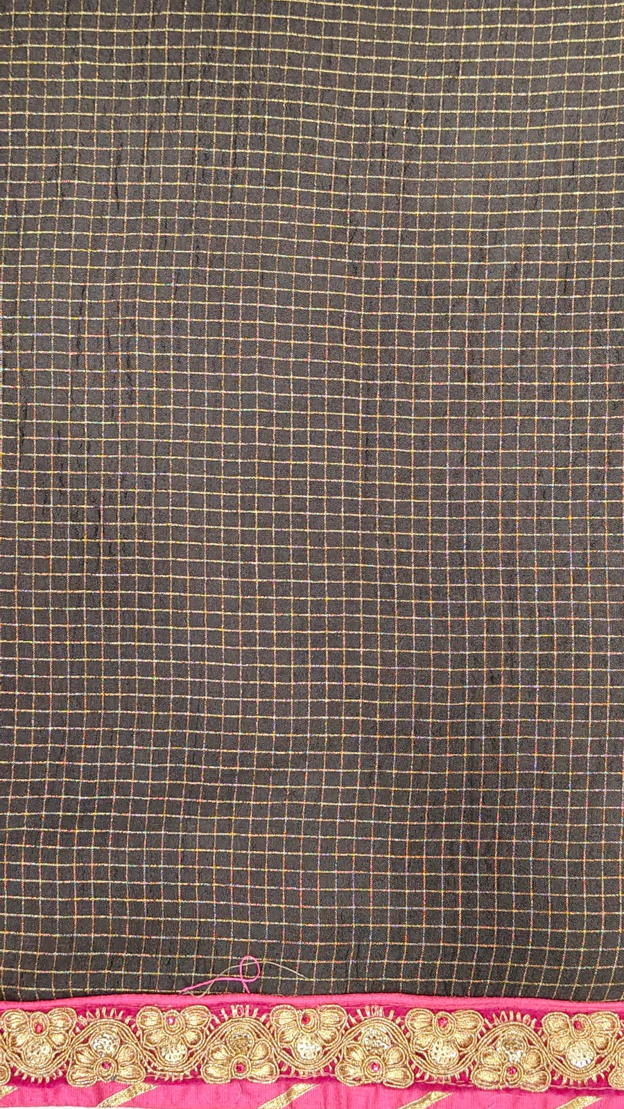Black Tussar Embroidered Saree - Unstitched Blouse Fabric