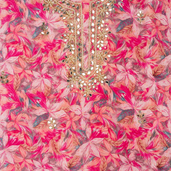 Pink Crepe Unstitched Salwar Suit - Closeup