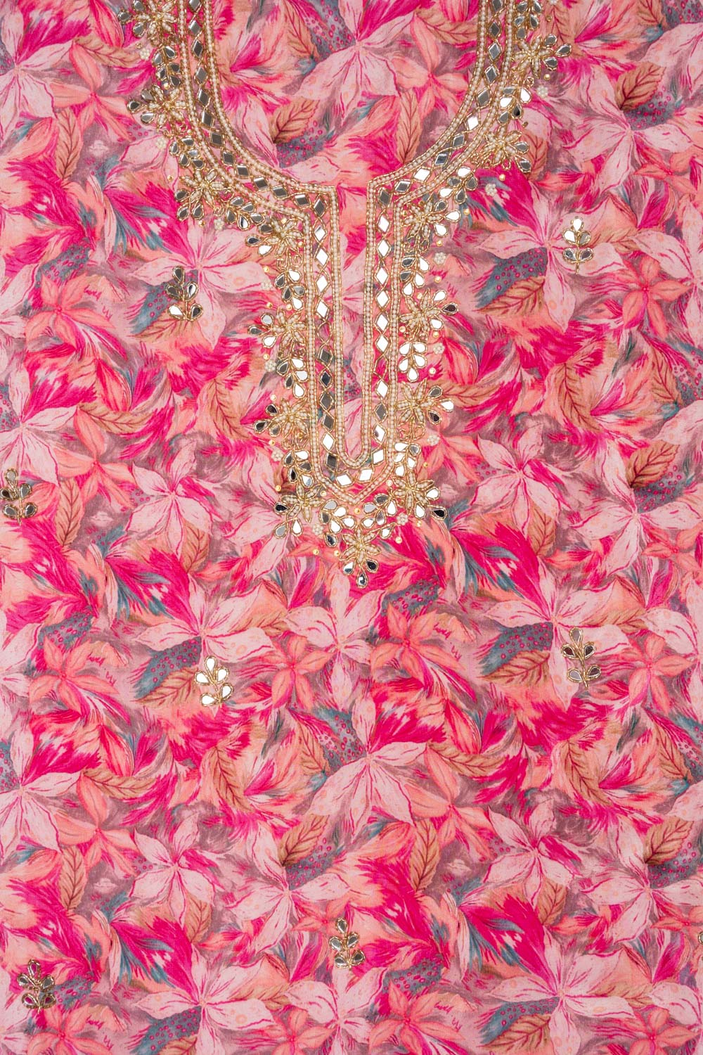 Pink Crepe Unstitched Salwar Suit - Closeup