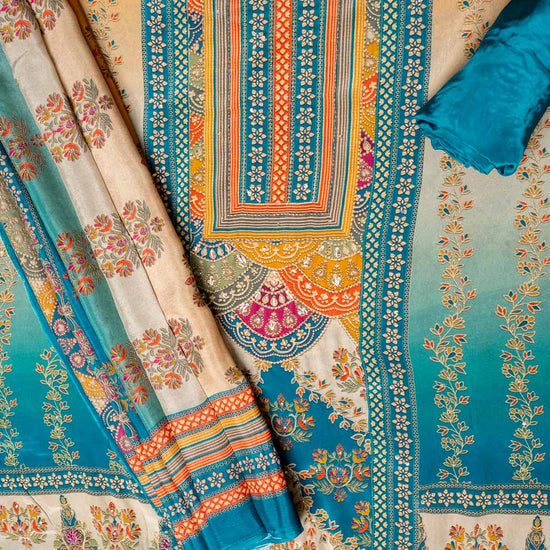 Tussar Rama Crepe Unstitched Suit - styled flat lay