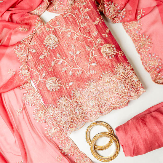 UN8820-RTC-540752 Gajari Unstitched Suit embroidery detail
