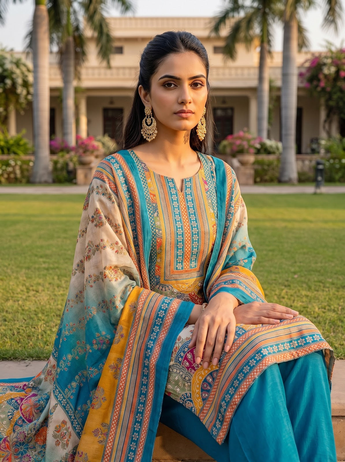 Tussar Rama Crepe Unstitched Suit - styled look