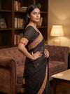 Black Tussar Embroidered Saree - Side View